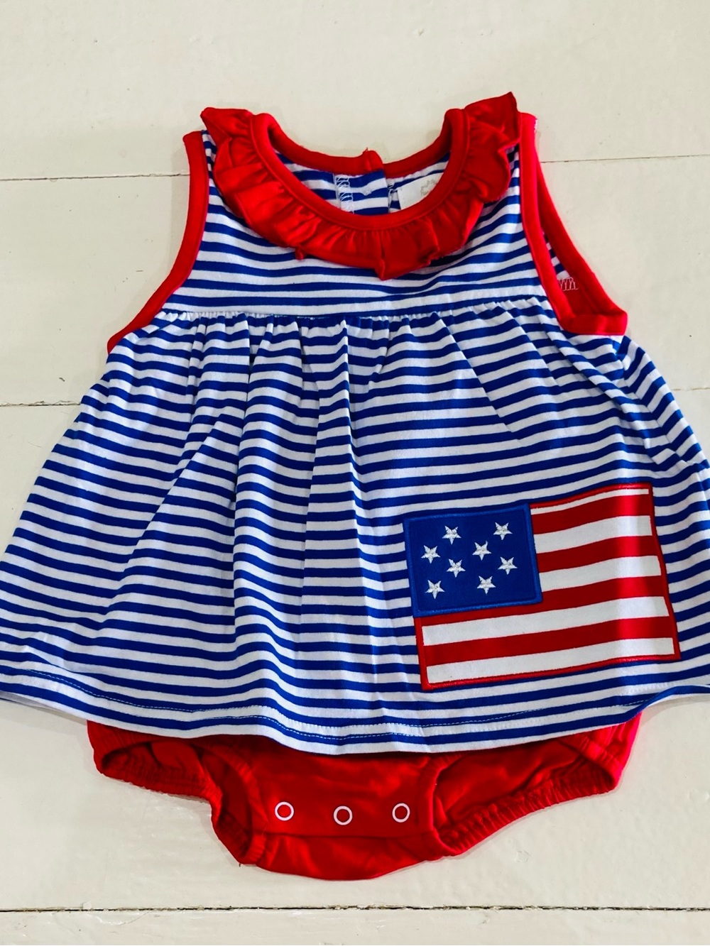 Toddler Girls' Red & Blue Striped Flag Romper